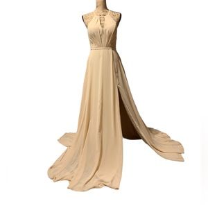 Azazie Women’s Cream Princess Halter Formal Dress